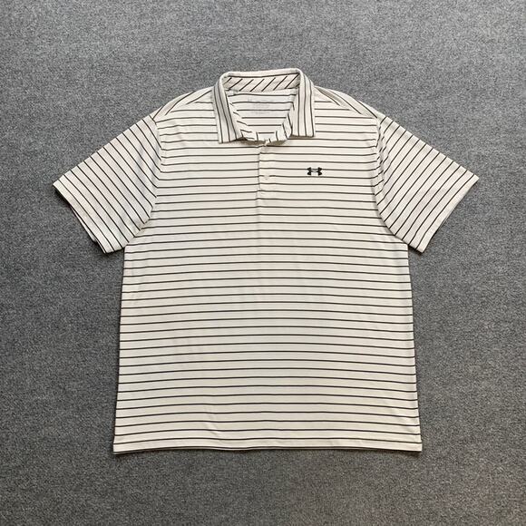Under Armour Polo Shirt Mens 2XL White Black Playoff Striped Performance Golf - Picture 2 of 10